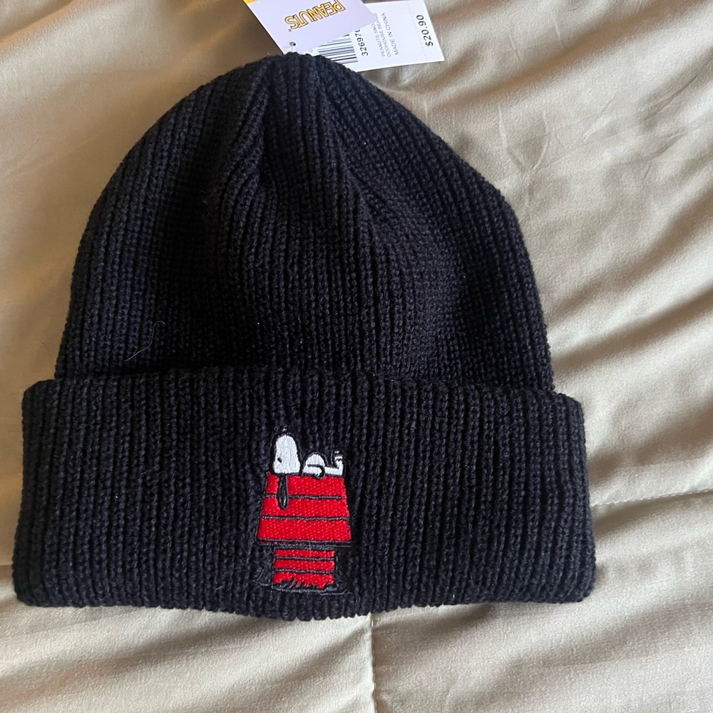 Snoopy Black Knit Beanie